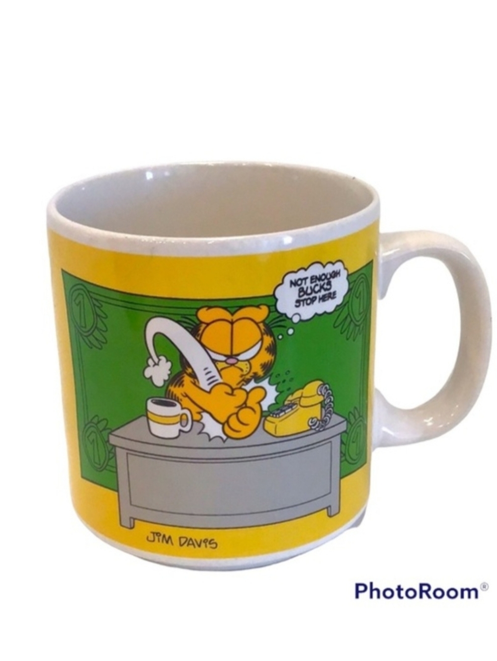 💚 Vintage Garfield Mug “Not Enough Bucks Stop Here”